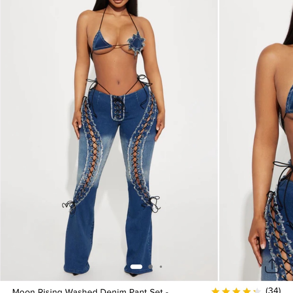 Fashion Nova Moon Rising Washed Denim Pants Set - Picture 3 of 4